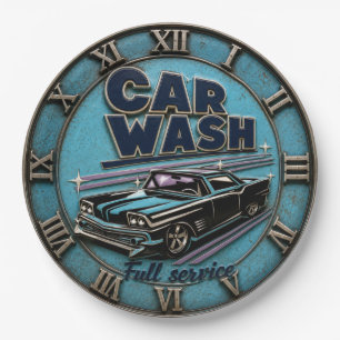 Vintage Car Wash Retro American Classic Car Decor Paper Plate