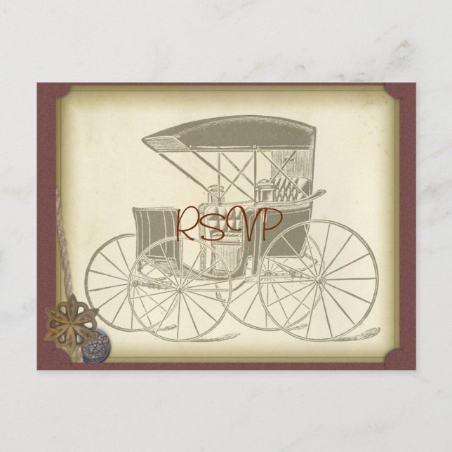 Vintage Car Wedding Invite RSVP with Photo (Front)