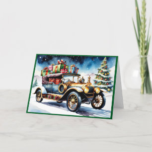 Vintage car with Christmas Gifts Holiday Card