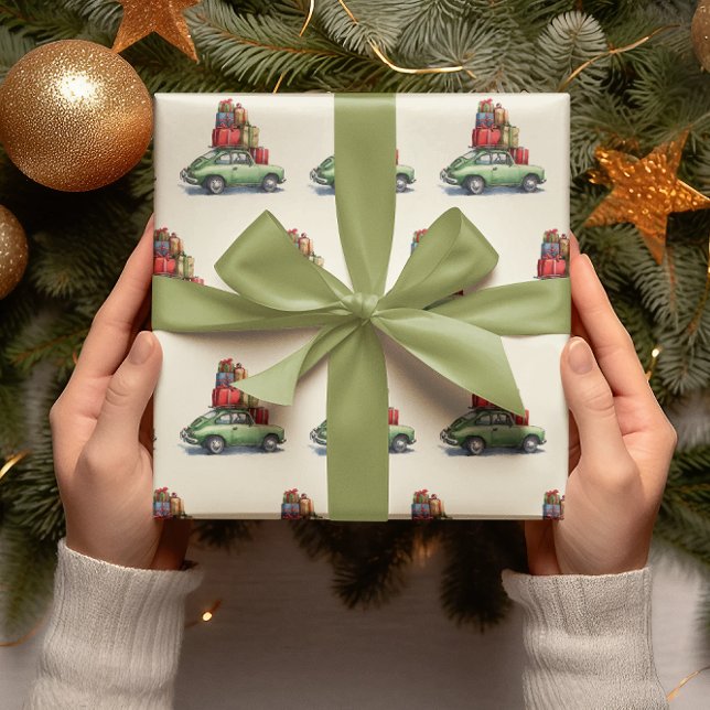 Vintage Car with Christmas Gifts Wrapping Paper (Creator Uploaded)