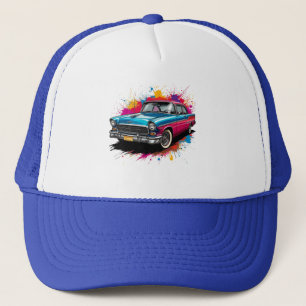 Vintage Car with Colourful Paint Splashes Trucker Hat