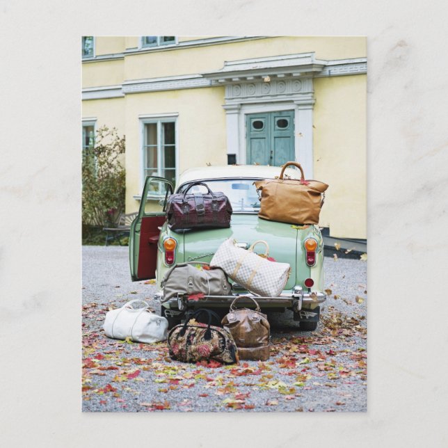 Vintage car with lots of luggage postcard (Front)