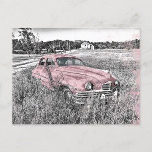 Vintage Car with Pink Accents Postcard
