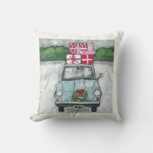 Vintage Car with Presents Christmas Pillow (Front)