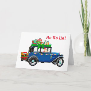 Vintage Car with Santa Christmas Card