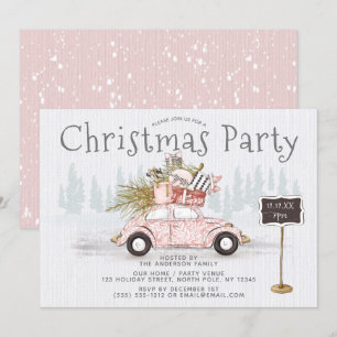 Vintage Car Woodland Christmas Party Invitation