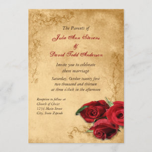 Vintage Caramel Brown & Rose Wedding Invitation
