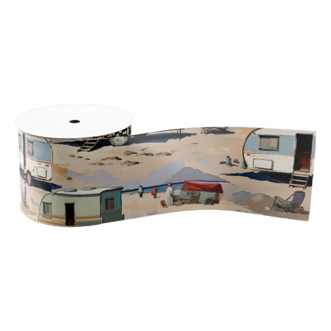 Vintage Caravan on the Beach  Grosgrain Ribbon (Spool)