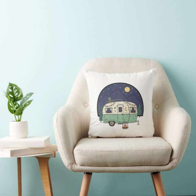 Vintage Caravan Pillow - Coffee Lover Scenic Route (Chair)