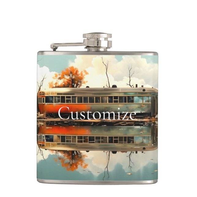 Vintage Caravan Trailer RV Thunder_Cove Hip Flask (Front)