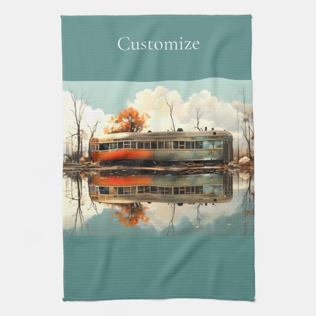 Vintage Caravan Trailer RV Thunder_Cove Tea Towel (Vertical)