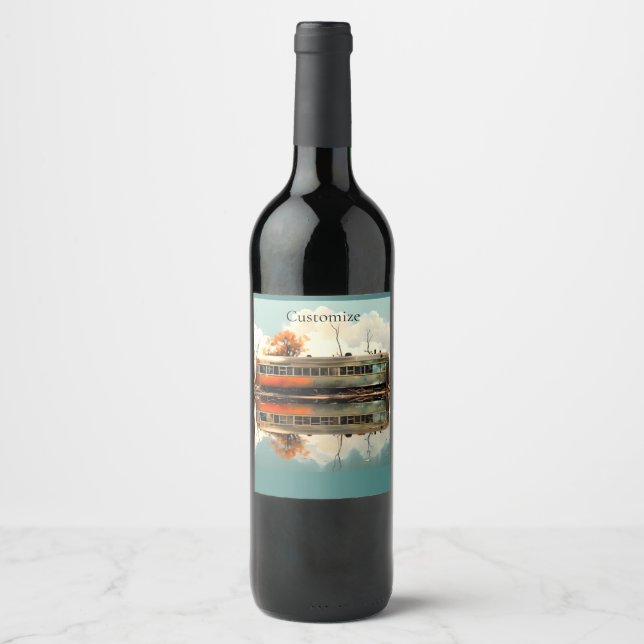 Vintage Caravan Trailer RV Thunder_Cove Wine Label (Front)