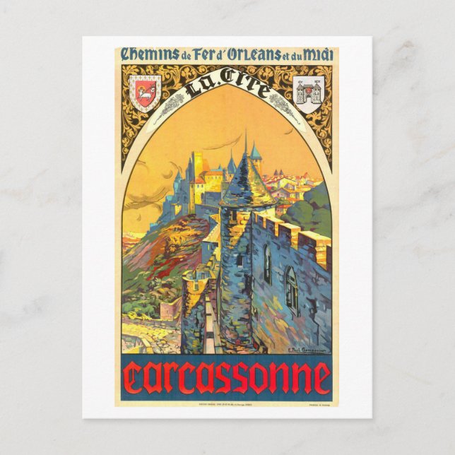 Vintage Carcassonne Travel Poster Postcard (Front)