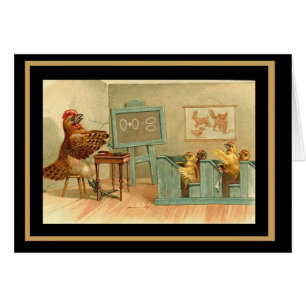 Vintage Card Chickens At School