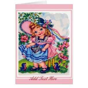 Vintage Card Little Girl And Cat 2