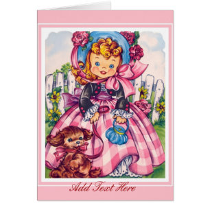 Vintage Card Little Girl And Dog 2
