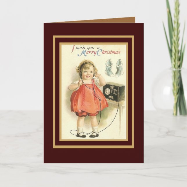 Vintage Card Merry Christmas Little Girl (Front)