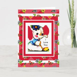 Vintage Card Red Elephant I Love You