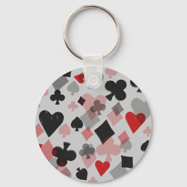 Vintage Card Suit Collage - Red & Black Key Ring (Front)