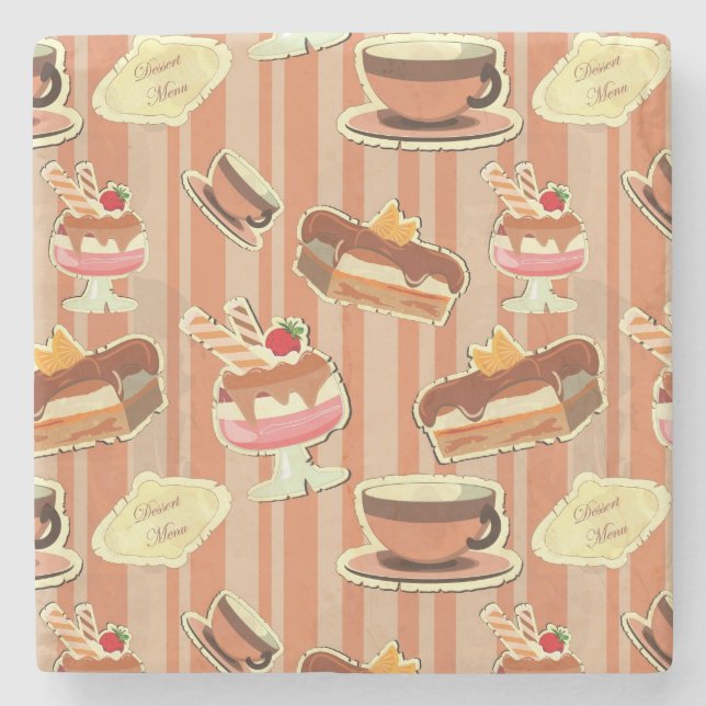 Vintage Card With A Strawberry Dessert Stone Coaster (Front)