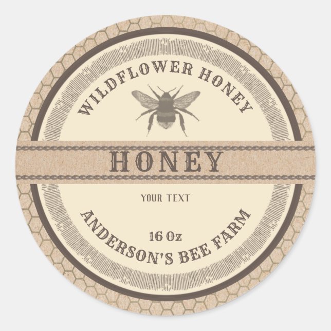 Vintage cardboard bee honey jar label  (Front)
