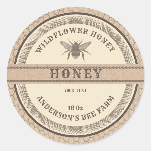 Vintage cardboard bee honey jar label  (Front)