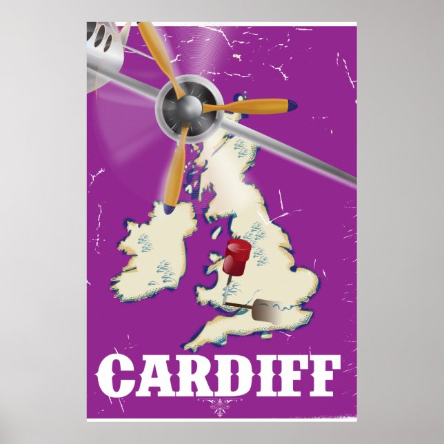 Vintage Cardiff Wales Travel Poster (Front)
