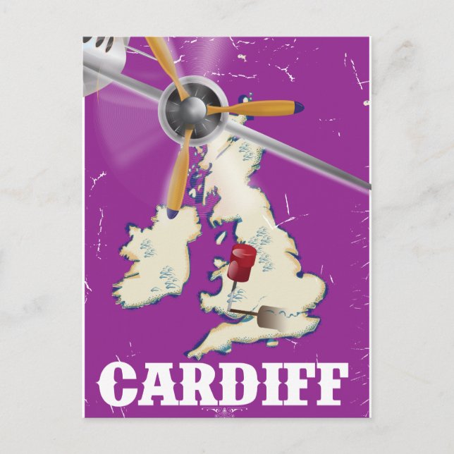 Vintage Cardiff Wales Travel Poster Postcard (Front)