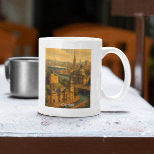Vintage Cardiff Wales UK Retro Art Coffee Mug
