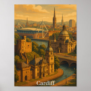 Vintage Cardiff Wales UK Retro Art Poster