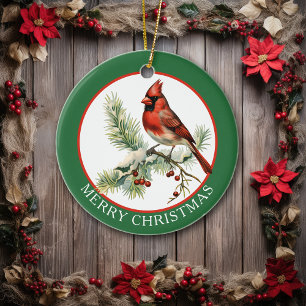 Vintage Cardinal Bird Joy to the World Ceramic Tree Decoration