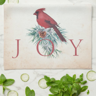 Vintage cardinal custom Christmas Holiday Tea Towel
