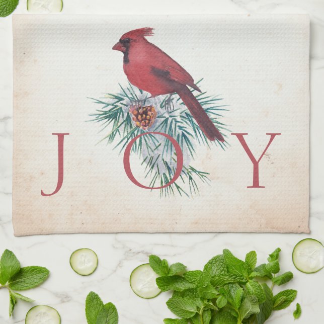 Vintage cardinal custom Christmas Holiday  Tea Towel (Folded)