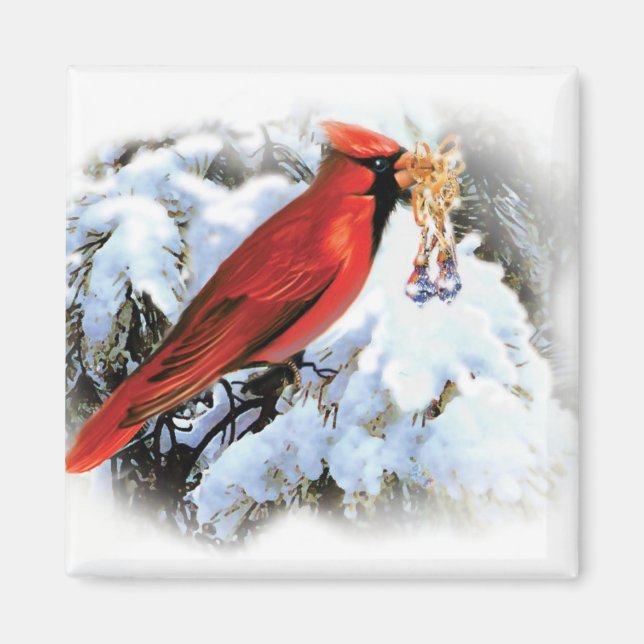 Vintage Cardinal in Winter Magnet (Front)