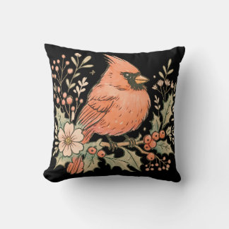 Vintage Cardinal with Winter Florals  Cushion