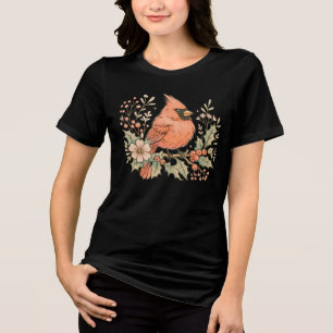 Vintage Cardinal with Winter Florals Tri-Blend Shirt