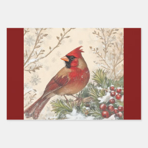Vintage Cardinal Wrapping Paper Set of 3 Designs