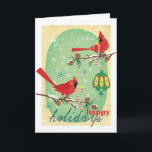 Vintage Cardinals on Snowy Pine Tree Branches Holiday Card<br><div class="desc">Charming vintage artwork of 2 beautiful red cardinals perched atop snowy pine cone tree branches. NOTE: This vintage image has been culled from old photos and enlarged for this greeting card. I've done some retouching to sharpen the image so please use the magfier option to make sure you are satisfied...</div>