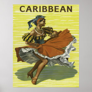 Vintage Caribbean Dancer Travel Poster