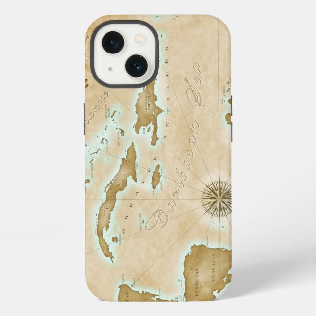 Vintage Caribbean Map iPhone Case (Back)