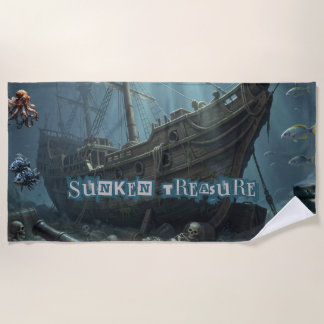 Vintage Caribbean Treasure Pirate Beach Towel