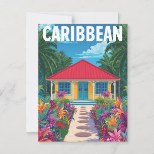Vintage Caribbean Tropical House Postcard