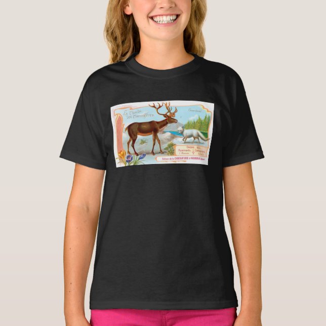 Vintage Caribou (Reindeer) and Arctic Fox T-Shirt (Front)
