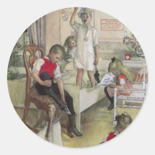 Vintage Carl Larsson Christmas Morning 1894 Classic Round Sticker