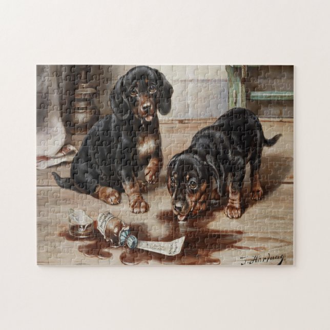 Vintage Carl Reichert's Dogs Oil Painting Jigsaw Puzzle (Horizontal)