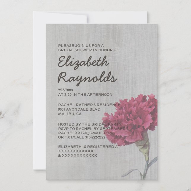 Vintage Carnation Bridal Shower Invitations (Front)