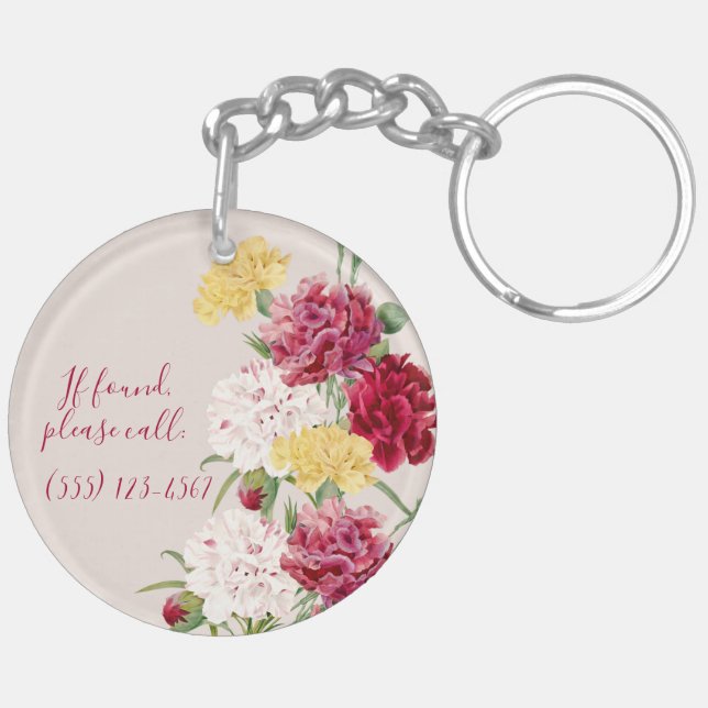 Vintage Carnation Floral illustration Key Ring (Back Right)