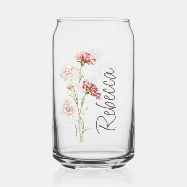 Vintage Carnation January Custom Birth Flower  Can Glass (Front)