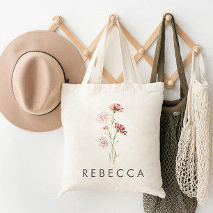 Vintage Carnation January Custom Birth Flower Tote Bag