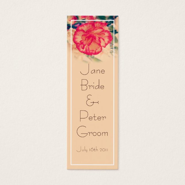 Vintage Carnation Wedding, souvenir bookmark cards (Front)